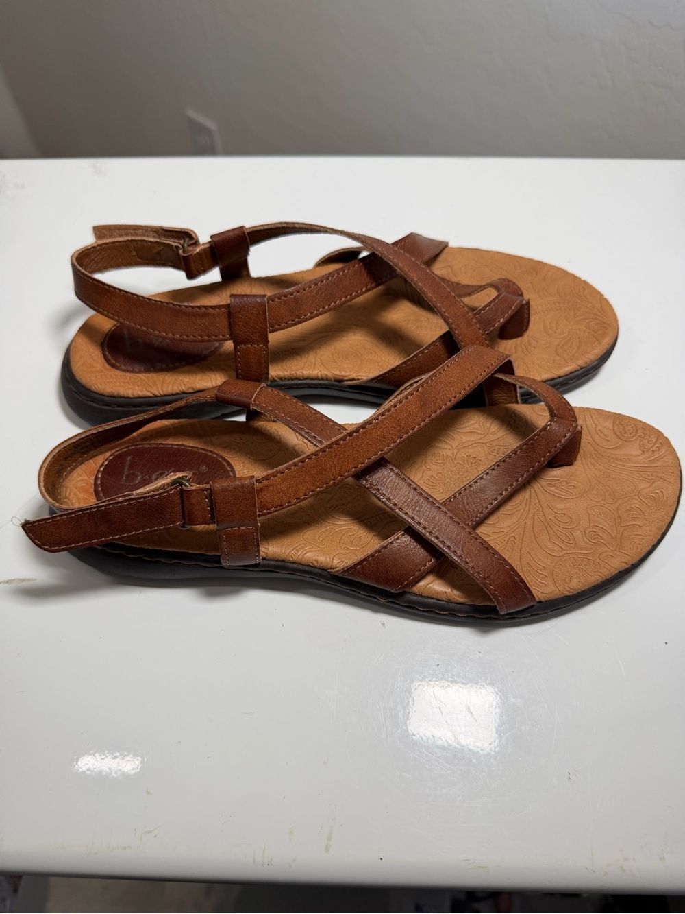 b.o.c. Born Concept Brown Leather Strappy Toe-Ring Ankle Strap Sandals 8 - Picture 3 of 6